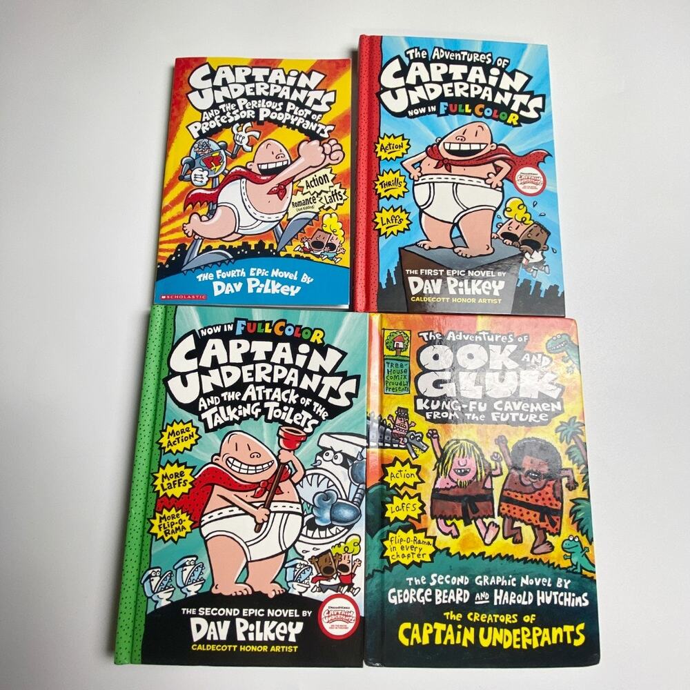 Captain Underpants Dav Pilkey Book Lot 4 Preowned